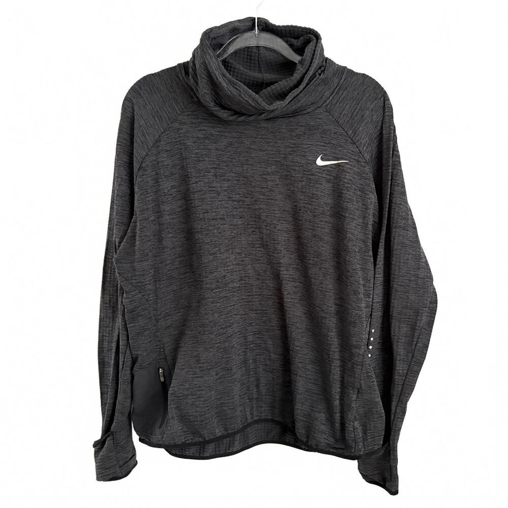 Nike | Women’s Black Gray Marled Cowl Neck Thin‎ Running Long Sleeve Layer Sz 1X